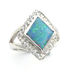 Australian Doublet Opal & White Sapphire 925 Sterling Silver Ring