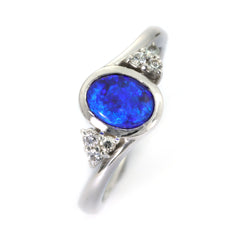 Australian Doublet Opal & White Sapphire 925 Sterling Silver Ring
