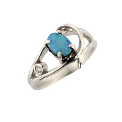 Australian Doublet Opal & White Cubic Zirconia 925 Sterling Silver Ring