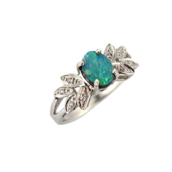 Australian Doublet Opal & White Cubic Zirconia 925 Sterling Silver Ring