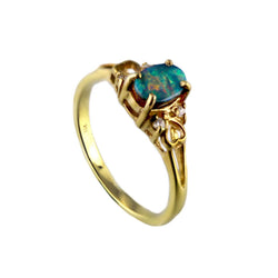 Australian Doublet Opal & White Cubic Zirconia 925 Sterling Silver Ring - GP