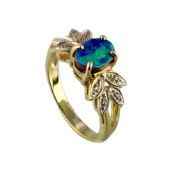 Australian Doublet Opal & White Cubic Zirconia 925 Sterling Silver Ring - GP