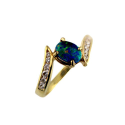 Australian Doublet Opal & White Cubic Zirconia 925 Sterling Silver Ring - GP