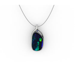 Ella Pendant - Boulder Opal Doublet Handcrafted in 9kt White Gold Pendant