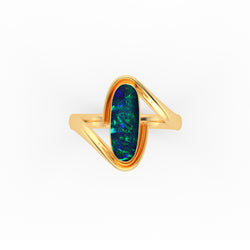 Ellie Ring - Boulder Opal Doublet Handcrafted in 9kt Yellow Gold Ring