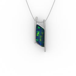 Charley Pendant - Boulder Opal Doublet Handcrafted in 9kt White Gold Pendant
