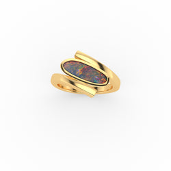 Delta Ring - Boulder Opal Doublet Handcrafted in 9kt Yellow Gold Ring