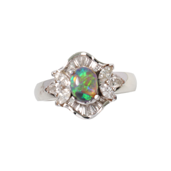Australian Solid Black Crystal & Diamond PT 950 Platinum Gold Ring