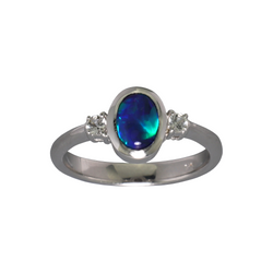 Australian Doublet Opal & White Sapphire 925 Sterling Silver Ring