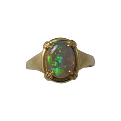 Australian Solid Black Crystal Opal  18kt Yellow Gold Ring