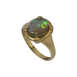 Australian Solid Black Crystal Opal  18kt Yellow Gold Ring
