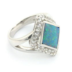 Australian Doublet Opal & White Sapphire 925 Sterling Silver Ring