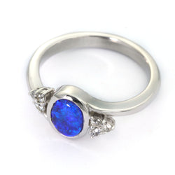 Australian Doublet Opal & White Sapphire 925 Sterling Silver Ring