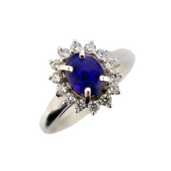 Australian Doublet Opal & White Cubic Zirconia 925 Sterling Silver Ring