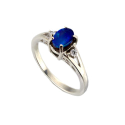 Australian Doublet Opal & White Cubic Zirconia 925 Sterling Silver Ring