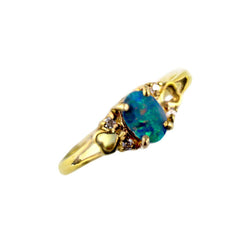 Australian Doublet Opal & White Cubic Zirconia 925 Sterling Silver Ring - GP