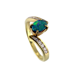 Australian Doublet Opal & White Cubic Zirconia 925 Sterling Silver Ring - GP