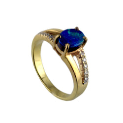 Australian Doublet Opal & White Cubic Zirconia 925 Sterling Silver Ring - GP