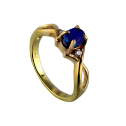 Australian Doublet Opal & White Cubic Zirconia 925 Sterling Silver Ring - GP