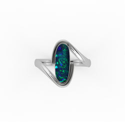 Ellie Ring - Boulder Opal Doublet Handcrafted in 9kt White Gold Ring