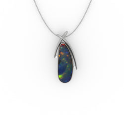 Amelia Pendant - Boulder Opal Doublet Handcrafted in 9kt White Gold Pendant
