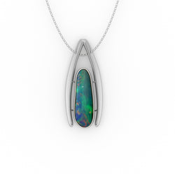 Demi Pendant - Boulder Opal Doublet Handcrafted in 9kt White Gold Pendant