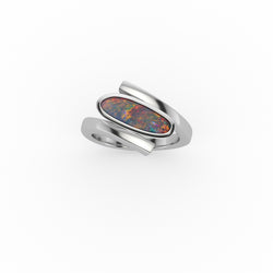 Delta Ring - Boulder Opal Doublet Handcrafted in 9kt White Gold Ring