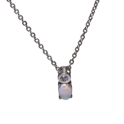 Australian Solid White Opal & Diamond 14 kt White Gold Pendant
