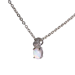 Australian Solid White Opal & Diamond 14 kt White Gold Pendant