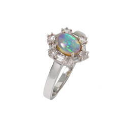 Australian Solid Black Crystal Opal & Diamond 18kt White Gold Ring