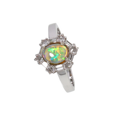 Australian Solid Black Crystal Opal & Diamond 18kt White Gold Ring