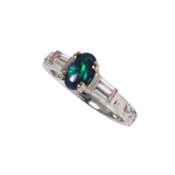 Australian Solid Black Opal & Diamond 18 kt White Gold Ring