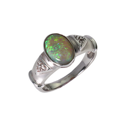 Australian Solid Crystal Opal & Diamond 18kt White Gold Ring