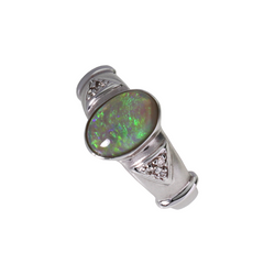 Australian Solid Crystal Opal & Diamond 18kt White Gold Ring