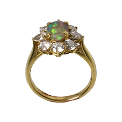 Australian Black Crystal Opal & Diamond 18kt Yellow Gold Engagement Ring